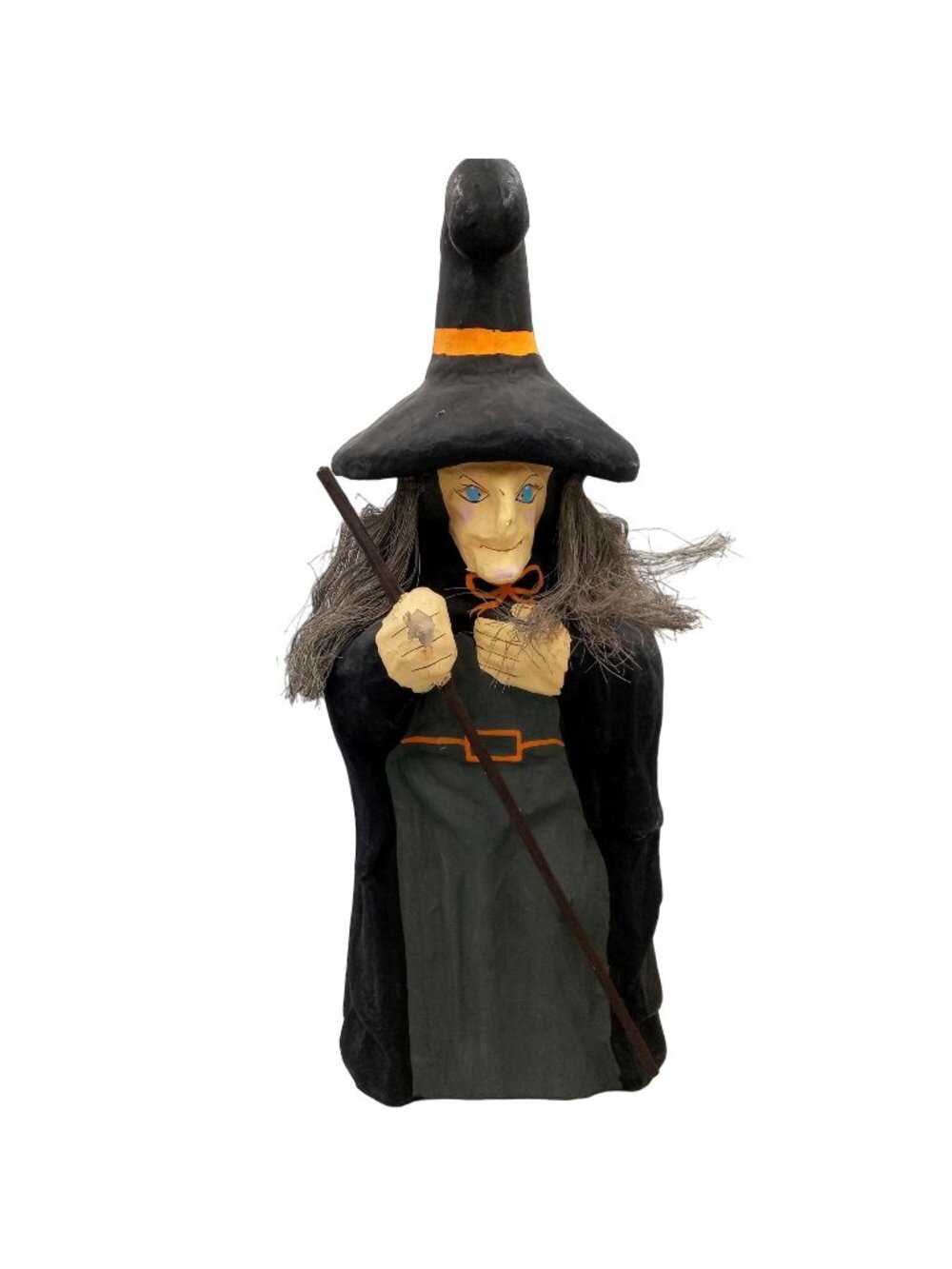 Vintage Halloween Witch Sculpture Decoration Paper Mache Scary Spooky Broom